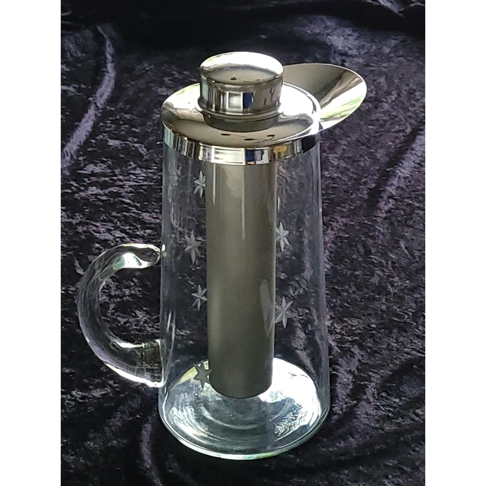 Vtg MCM Frigidtube Atomic Starburst Pitcher Etched Glass Ice Hand Blown Carafe - Picture 2 of 16